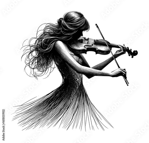 a violinist - line art sketch drawing style (artwork 1)