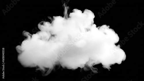A cluster of white smoke or vapor suspended in a black backdrop resembling a cloud