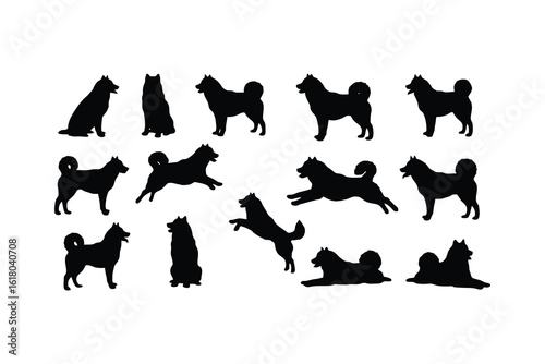 Alaskan Malamute silhouettes various poses black