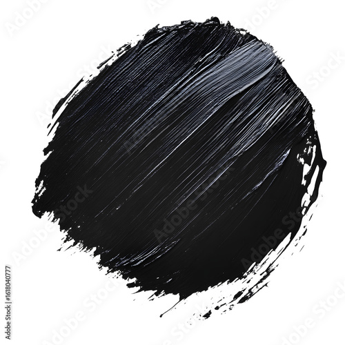 Round Black Oil Brush Stroke on White Background for Graphic Design Projects