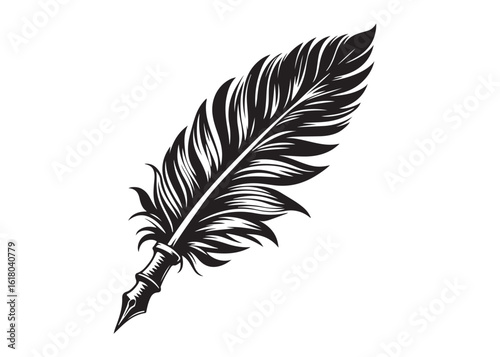feather pen logo silhouette vector, quill pen vector silhouette logo design, quill silhouette writing silhouette vector illustration, quill pen feather pen logo vector silhouette on white background