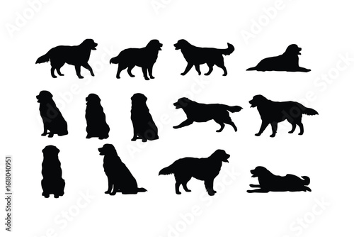 Bernese Mountain Dog silhouettes various poses black