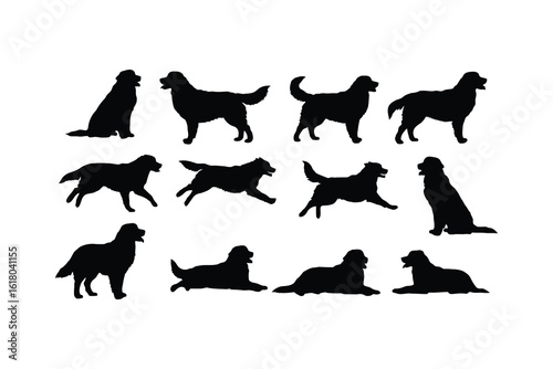 Bernese mountain dog silhouettes various poses black