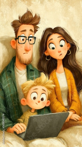 Family Spending Quality Time Together on Laptop at Home