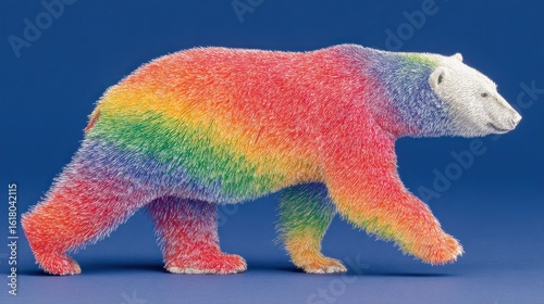Colorful polar bear, side view, vibrant fur