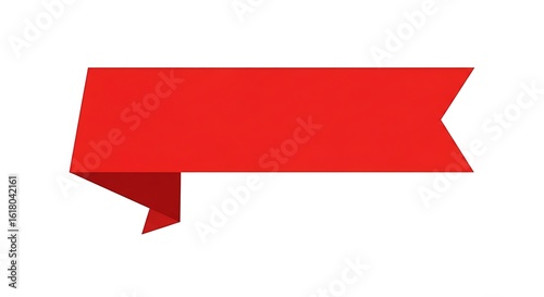 Photo of a vibrant red ribbon banner is isolated on white background