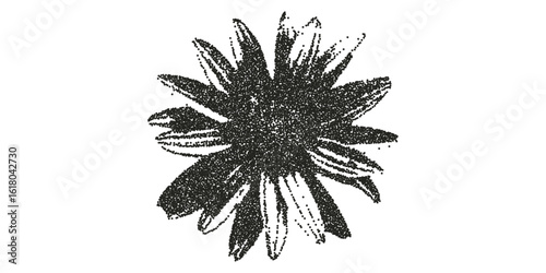 Stippling halftone collage set with flower. Photocopy stipple effect. Grungy punk aesthetic perfect for zines, posters, DIY flyers, tattoo, graphics, album art