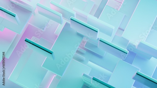 Abstract 3d render, blue geometric background design with plastic rectangles shapes