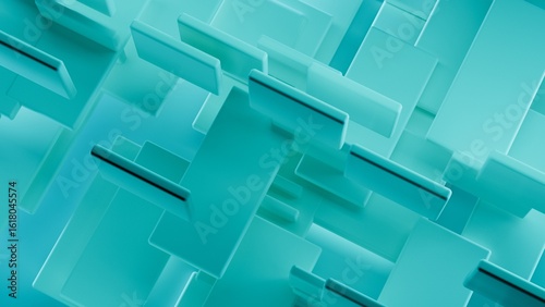 Abstract 3d render, blue geometric background design with plastic rectangles shapes