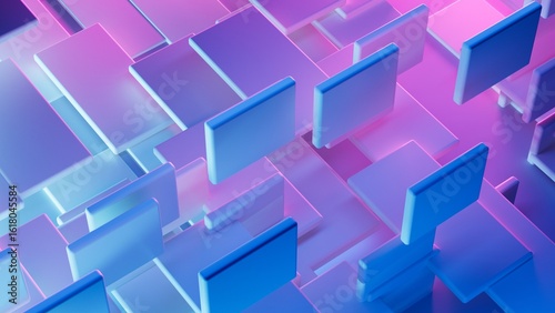 Abstract 3d render, blue geometric background design with plastic rectangles shapes