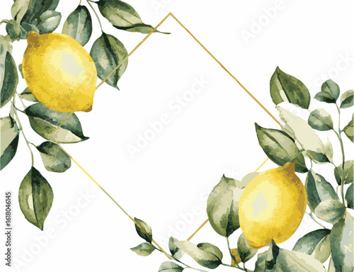 Summer Wedding party Invitation with Lemons. Italian style lemon branch botanical invite