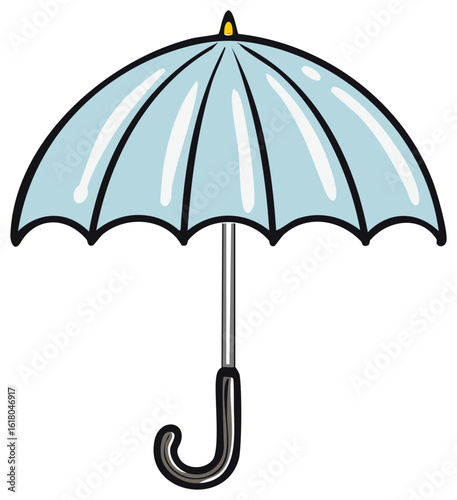 Simple light blue cartoon umbrella with a J-shaped handle and black outline