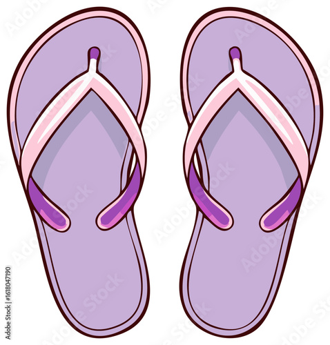 Illustration of a pair of purple flip-flops, summer footwear design
