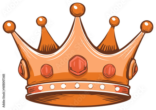 Ornate Copper Crown with Red Jewels and Sunburst Effect