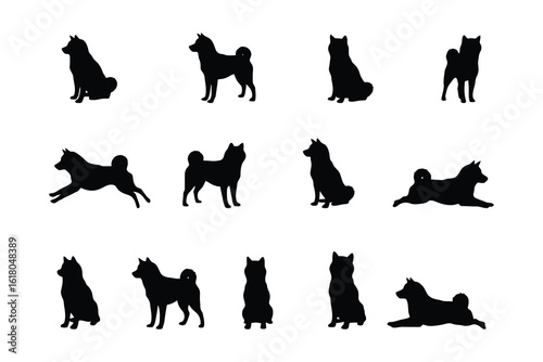 Shiba Inu dog silhouettes various poses black