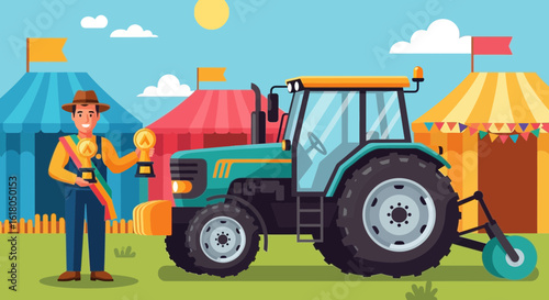 Farmer Wins Prize At Agricultural Fair With His Tractor