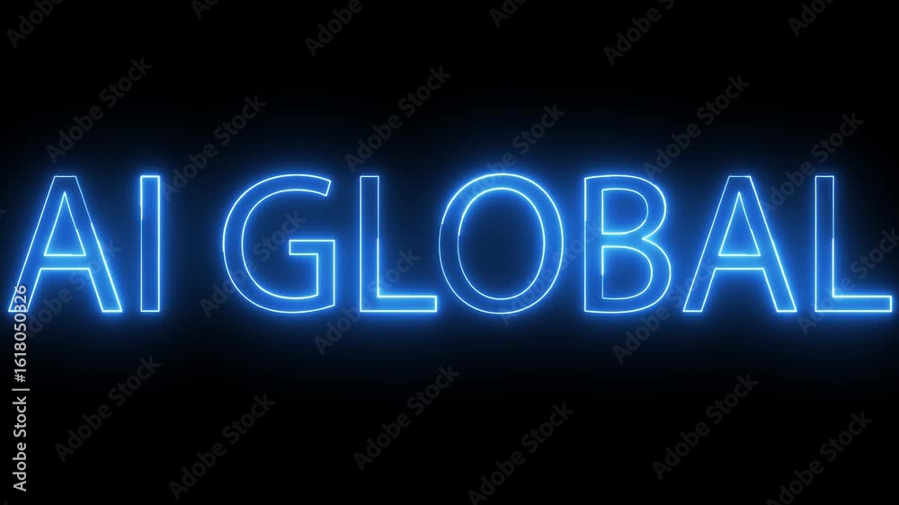 AI GLOBAL text icon animation glowing neon blue color font letter word business banner template signboard poster advertisement on black background