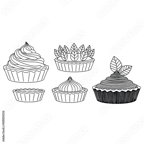 Hand Drawn Tart Illustration with Different Toppings Coloring Page for Kids and Adults Sweet Treat Concept
