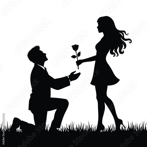 Man proposes with rose to woman silhouette proposal romance