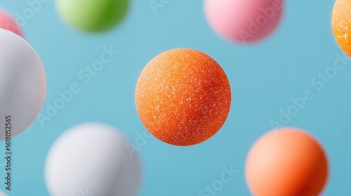 Floating Pastel Spheres on Light Blue Background