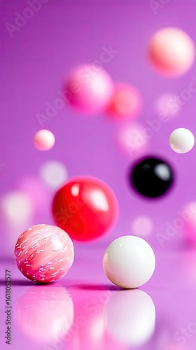 Floating Pastel Spheres on Purple Background