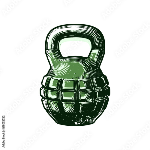 kettlebell grenade hadn drawing vector illustration