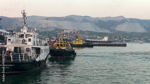 Wide shoot of Vladivostok harbour in Russia with boats
