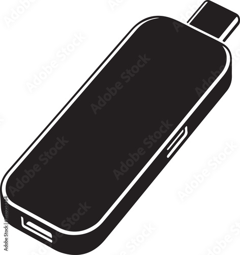 Black silhouette of a modern portable vape pen device silhouette