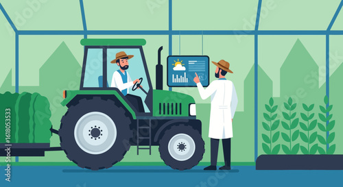 Modern Agriculture Technology With Tractor And Climate Monitoring System