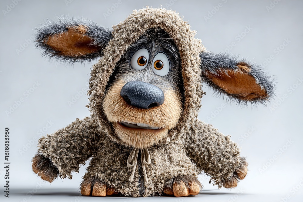 Obraz premium Mischievous Wolf in Sheeps Clothing A 3D Cartoon Character Ready for Digital Adventures