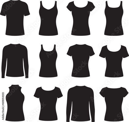Black apparel silhouettes t-shirts tank tops