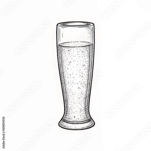 Hand-drawn glass of sparkling water with bubbles on white background  