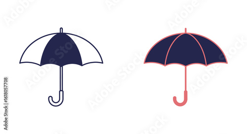 Two Umbrella Illustrations in Minimalist Style One with Outline and One Filled