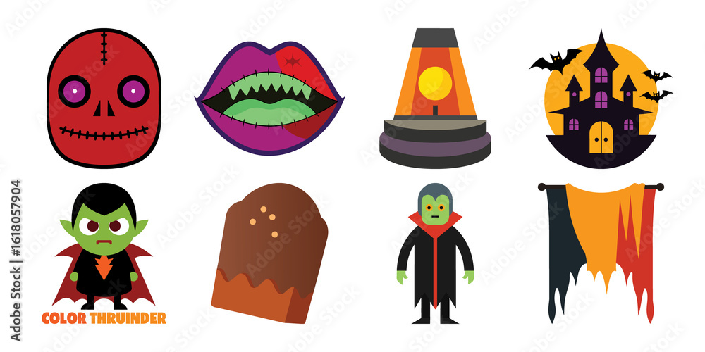 Obraz premium Halloween icons and symbols set with and spooky elements