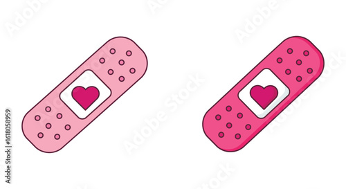Two pink band aids with heart shapes for love and healing