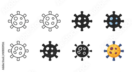 Coronavirus Icons Set in Different Styles Outline Filled and Color