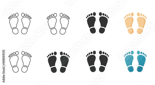Footprint variations in black white blue and beige for graphic design projects