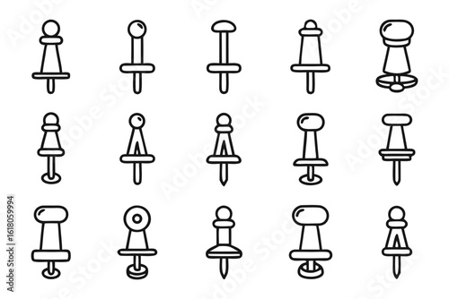 Variety of Push Pin Designs: A graphic array showcases a selection of push pin designs, each with unique shape and style, perfect for adding organization and flair to any task. 