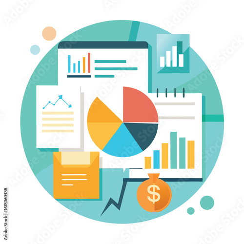 Business analytics concept with data visualization charts, graphs, and financial reports.