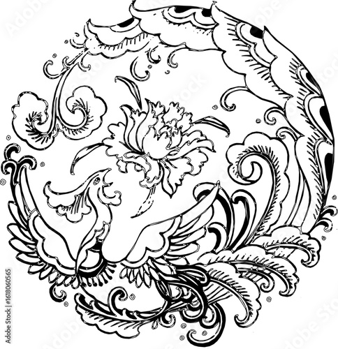 Vector design illustration ornament decoration interior decoration modern minimalist classic dragon vintage ethnic traditional rounded