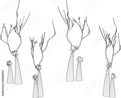 Vector design illustration of decorative ornaments of plants in pots to decorate the interior of a room