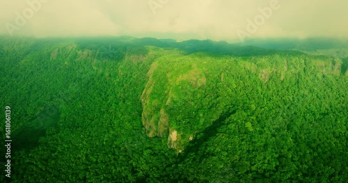 Tropical Mountain Sunset Canopy Aerial
