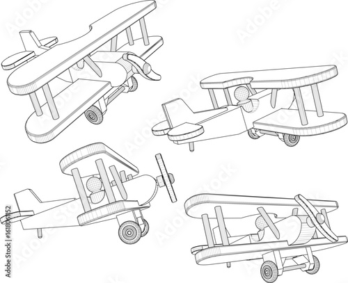 vector design illustration of decorative ornaments, toys, wooden airplanes, interior decorations for rooms 