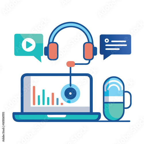 Male call center operator providing online assistance and digital customer support services.
