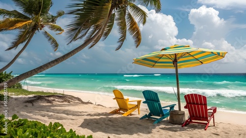 beach chairs and umbrella