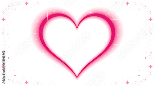 A glowing pink heart outline radiates soft neon light, centered on a clean, pure white background