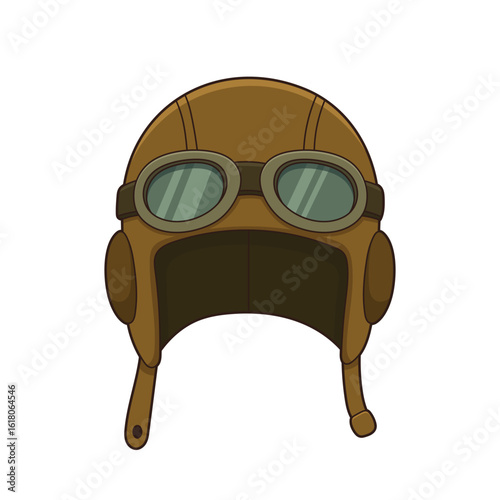 Classic aviator helmet and goggles, equipment for flight enthusiasts. 
