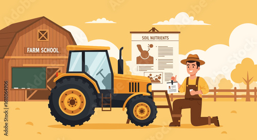 Agronomy Class With Tractor In Farm School Environment Outdoors