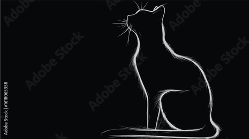 Elegant Cat Silhouette Against Black Background Digital Art Illustration for Modern Designs and Creative Projects Pet Lover Theme