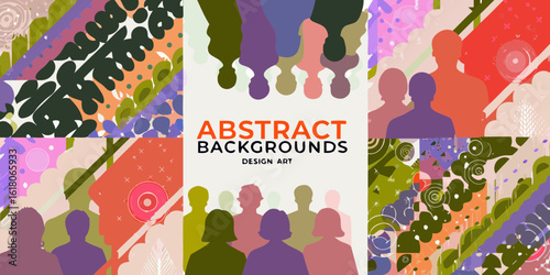 Abstract design art with silhouettes and geometric patterns